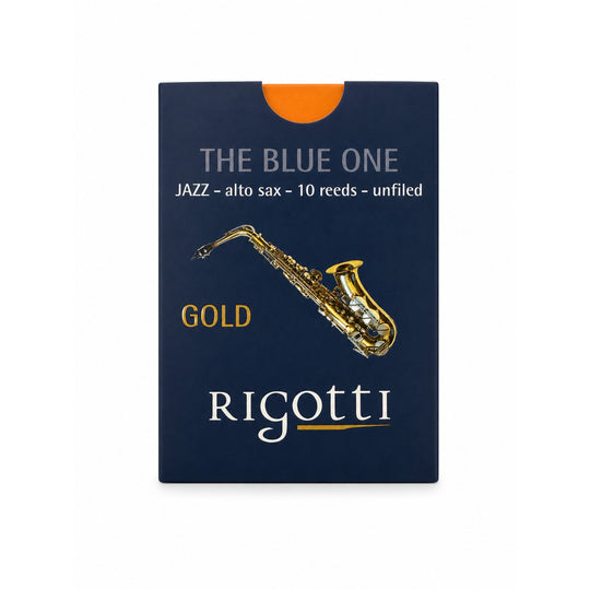 Rigotti Gold Jazz Alto Saxophone Reeds, size 2 Light — box of 10, front view #strength_2 Light