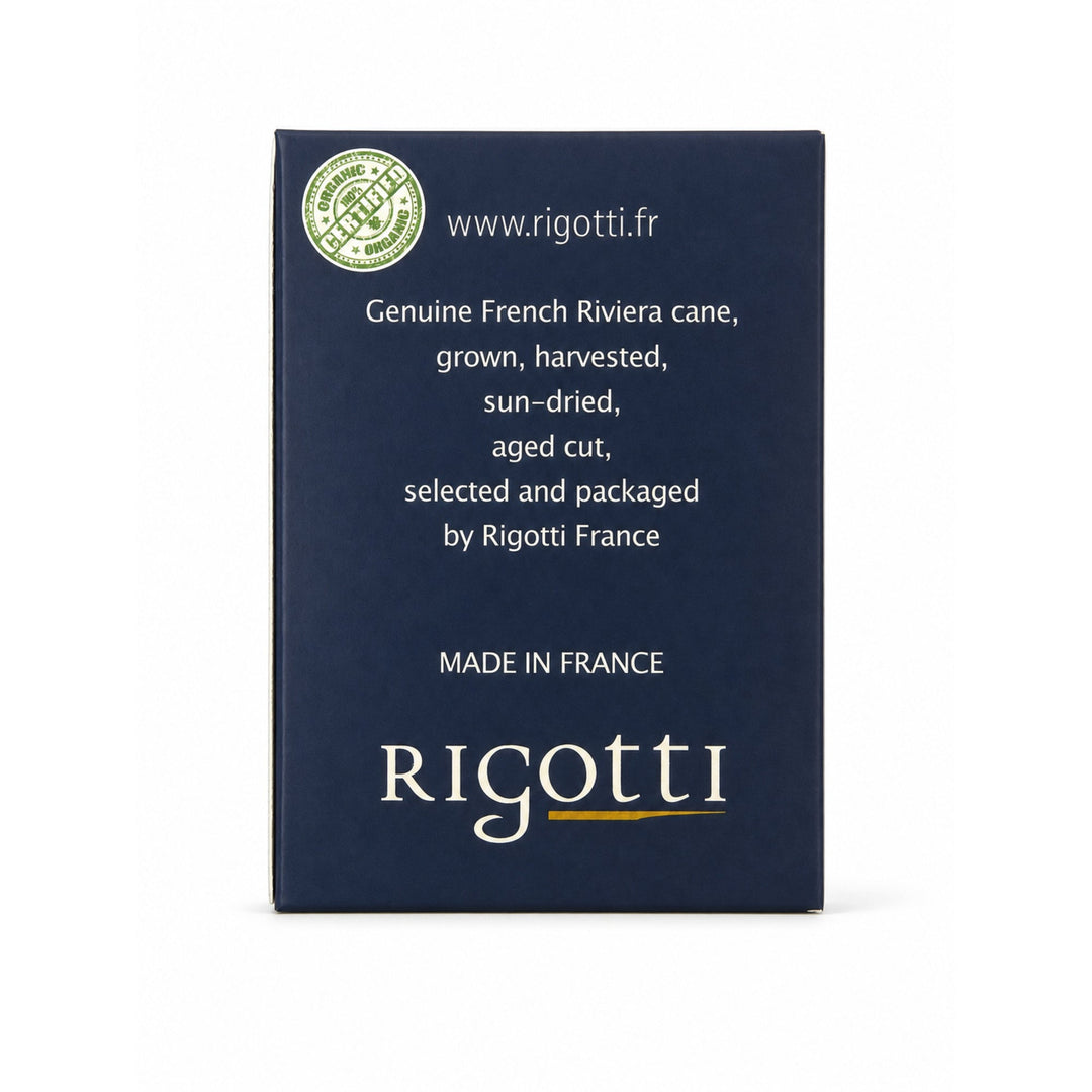 Rigotti Gold Jazz Alto Saxophone Reeds, size 3.5 Light, back view #strength_3-5 Light